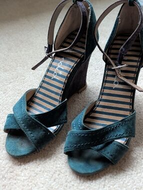 Splendid Size 5 Suede Teal  Navy Wedge Sandals - Women's Ankle Strap Heels